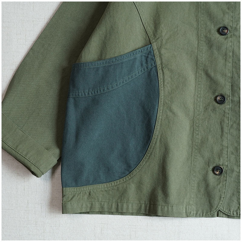 Japanese Color-Blocked V-Neck Jacket - Retro Cotton Pocket Coat (Unisex)