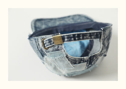 Vintage Patched Distressed Denim Baseball Cap – Japanese Workwear Unisex Adjustable Hat
