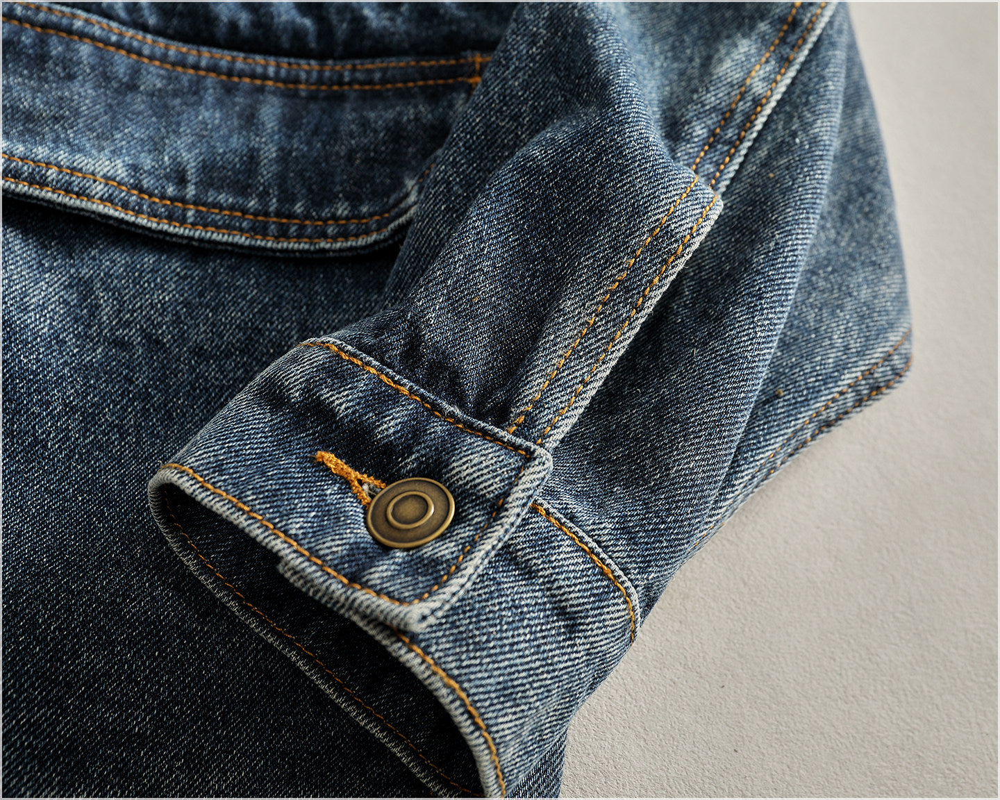 Heavyweight Washed Denim Jacket – Vintage Workwear Multi-Pocket Drawstring Coat