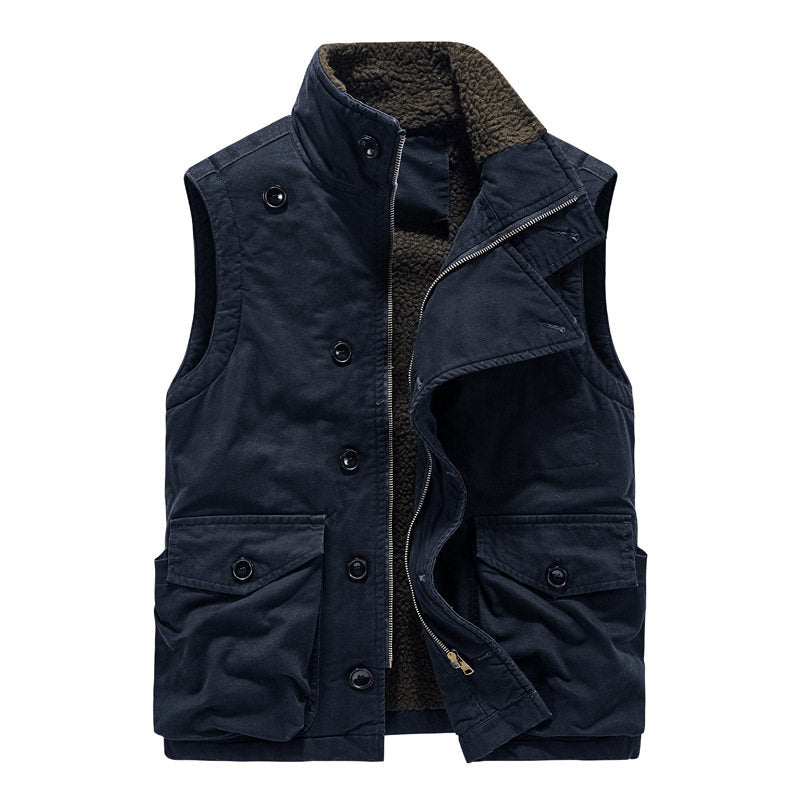 Multi-Pocket Fleece-Lined Utility Vest – Stand Collar Sleeveless Workwear Unisex – Vest | japanese streetwear | vintage workwear | unisex | Yamalinclothes