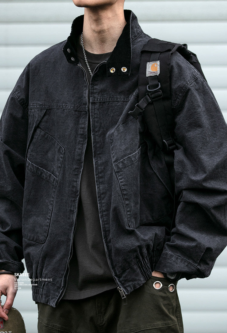 Japanese Retro Deconstructed Stand Collar Hunting Cargo Jacket – Loose Drop Shoulder for Men | Japanese vintage | yamalin clothes | Yamalinclothes