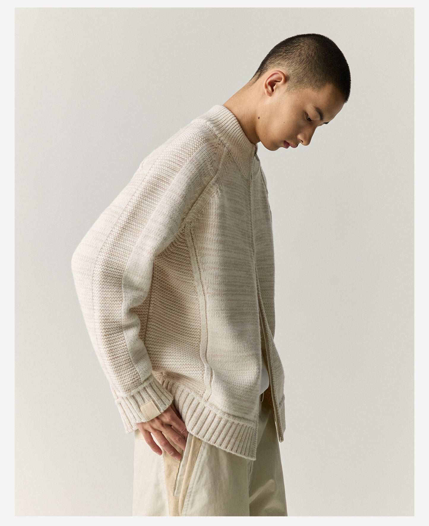 Merino Wool Blend Zip Cardigan – Heavyweight Panel Knit Coat – Japanese vintage | yamalin clothes | Yamalinclothes