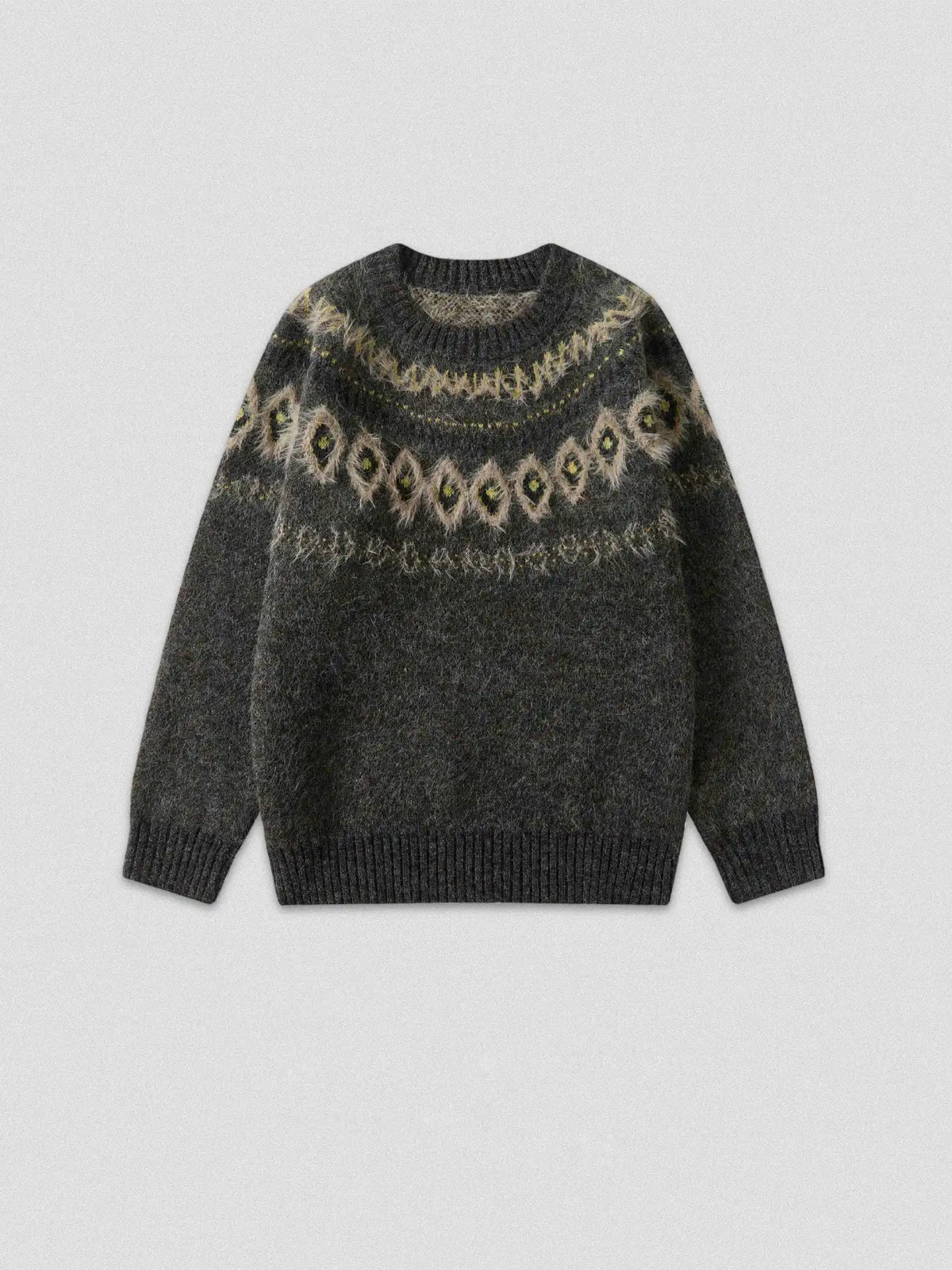 Fair Isle Sweater – Fuzzy Jacquard Crewneck