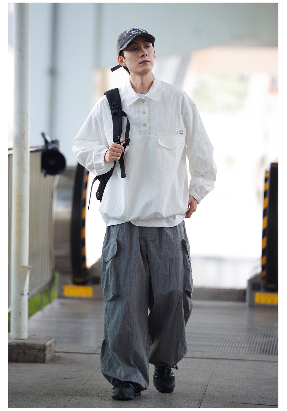 Japanese Retro Drop Shoulder Polo Long Sleeve Shirt – Loose Unisex Casual Top – Japanese vintage | yamalin clothes | Yamalinclothes