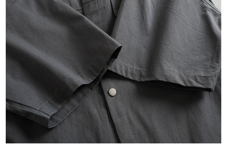 Retro Patchwork Workwear Shirt – Loose Fit Utility Short Sleeve Shirt for Men – Japanese vintage | yamalin clothes | Yamalinclothes