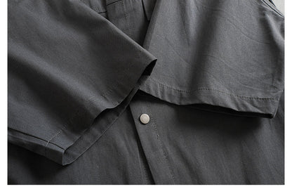 Retro Patchwork Workwear Shirt – Loose Fit Utility Short Sleeve Shirt for Men – Japanese vintage | yamalin clothes | Yamalinclothes