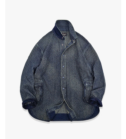 Draw-Dye Distressed Honeycomb Shirt Jacket – Japanese Vintage Loose Mid-Length Unisex – Coats Jackets | japanese streetwear | vintage workwear | unisex | Yamalinclothes