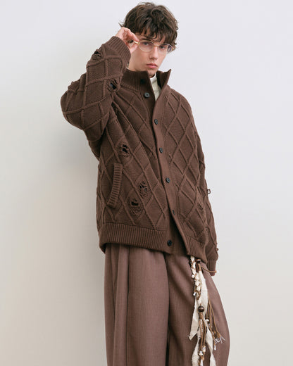 Diamond Jacquard Knit Down Jacket – Men's Oversized Sweater Puffer Coat