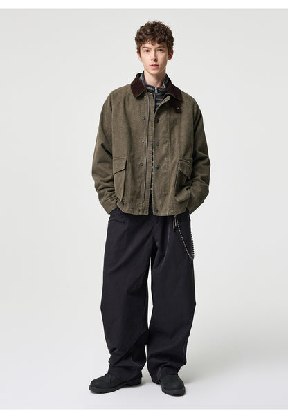 Washed Cotton Utility Lapel Jacket – American Vintage Loose Unisex
