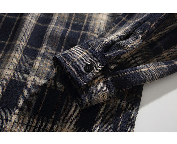 Retro American Check Long Sleeve Shirt – Loose Unisex Casual Overshirt