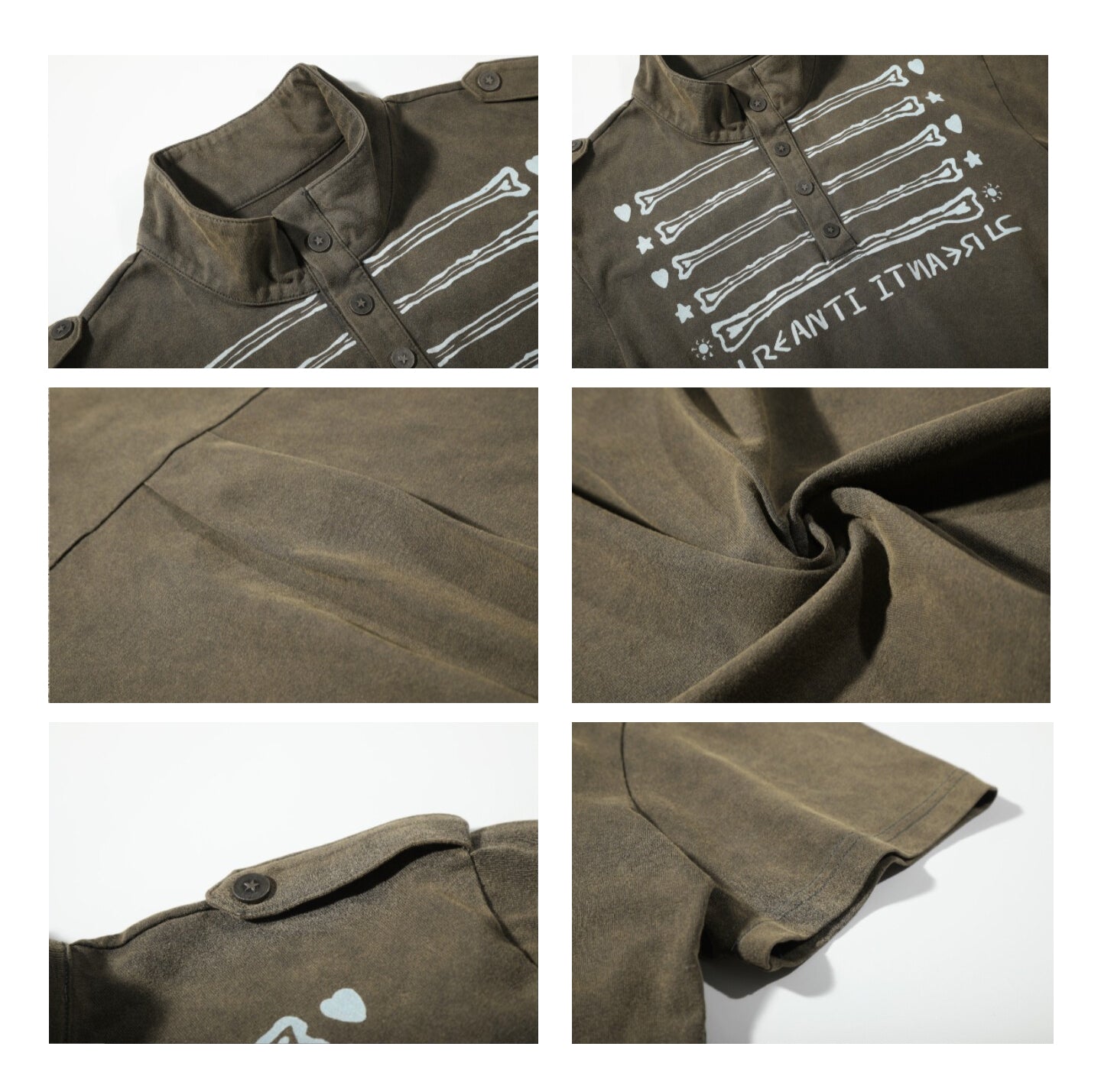 Illusion Print Stand-Collar Polo Shirt – Heavyweight Distressed Streetwear Tee