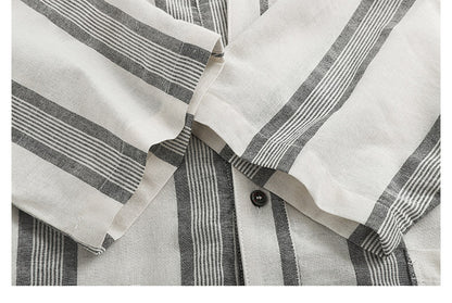 Japanese Retro Striped Shirt Jacket – Loose Fit Haori Style Outerwear for Men – Japanese vintage | yamalin clothes | Yamalinclothes
