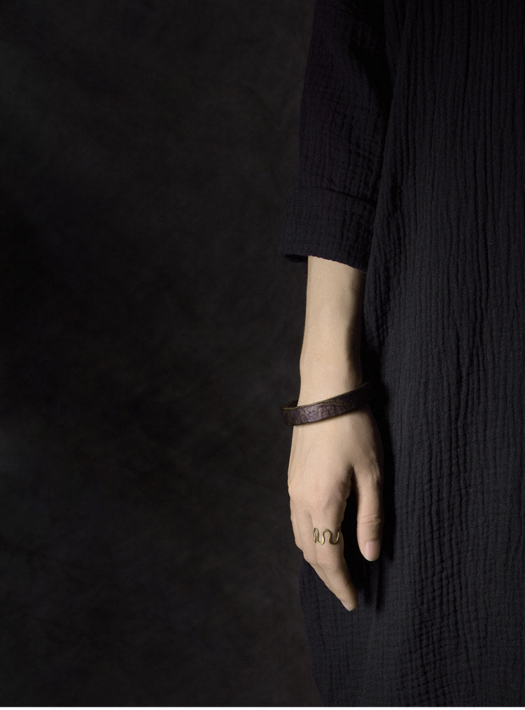 Ebony Wood Open Bangle – Handmade Ethnic Vintage Brass Bracelet Unisex