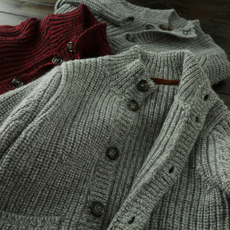Wool Stand-Collar Knit Cardigan – Thickened Oversized Unisex