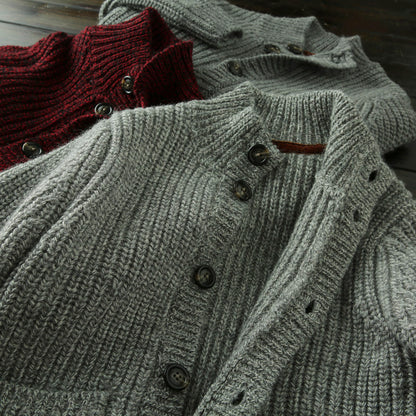 Wool Stand-Collar Knit Cardigan – Thickened Oversized Unisex