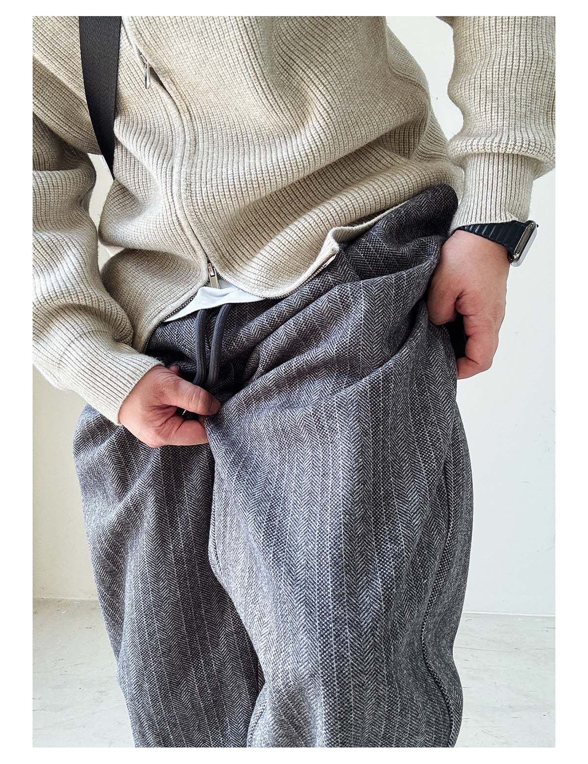 Herringbone Woolen Pants – Relaxed Straight Leg