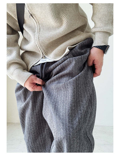 Herringbone Woolen Pants – Relaxed Straight Leg