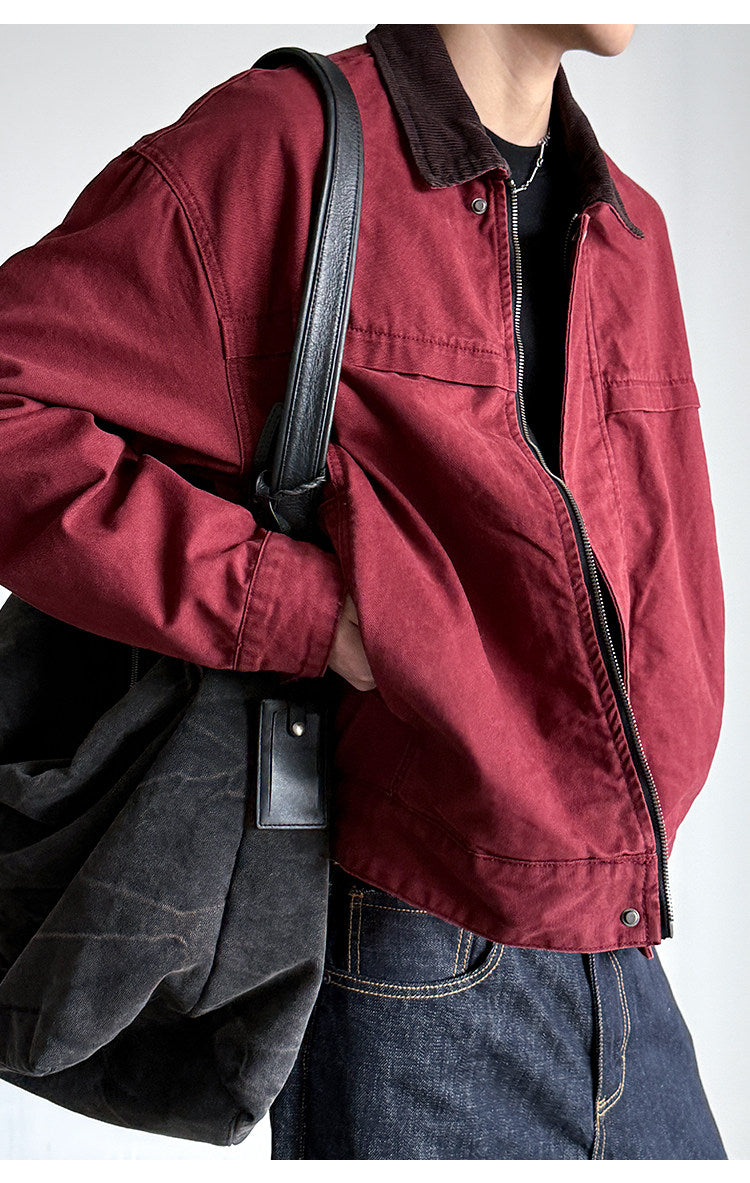 Cotton Canvas Jacket – Washed Red & Corduroy Collar | Yamalinclothes