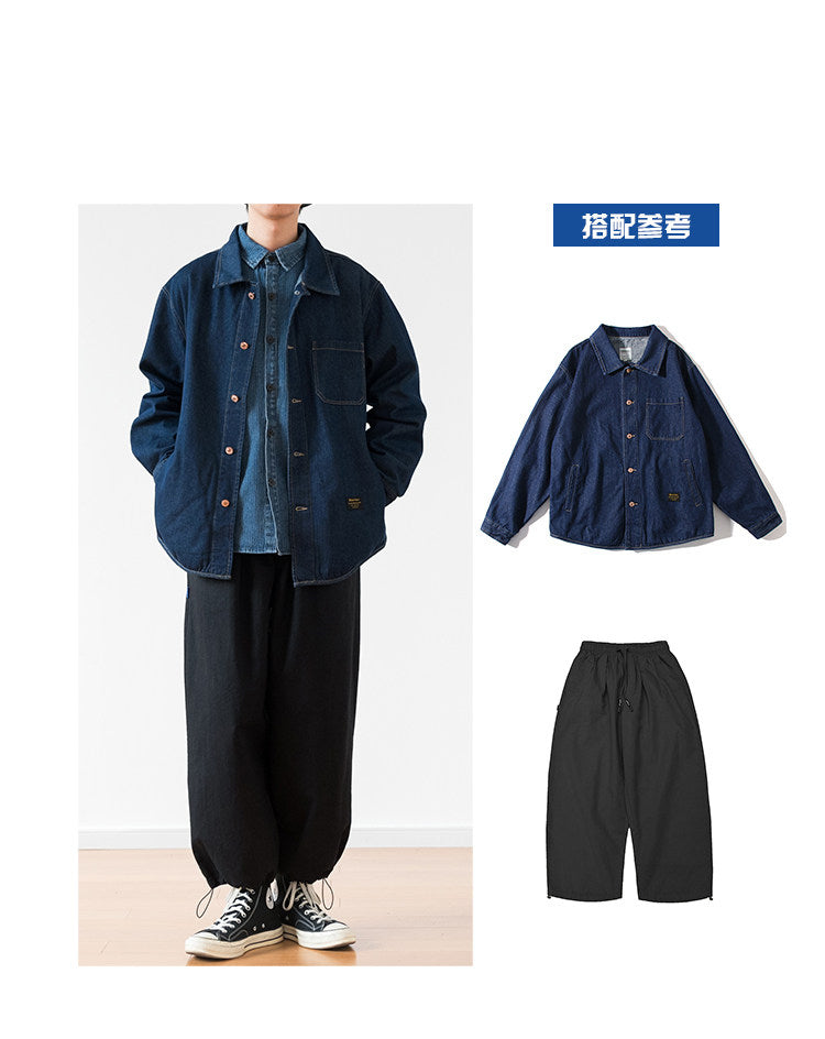 Vintage Denim Work Shirt Jacket – Loose Fit Japanese Style Cargo Shirt for Men – Japanese vintage | yamalin clothes | Yamalinclothes
