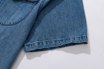 Japanese Vintage Multi-Pocket Denim Short Sleeve Shirt – Loose Fit Utility Workwear for Men – Japanese vintage | yamalin clothes | Yamalinclothes