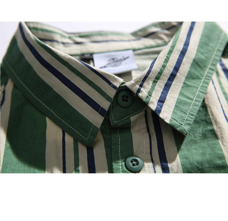 Contrast Vertical Stripe Short Sleeve Shirt – Niche Genderless Casual – Japanese vintage | yamalin clothes | Yamalinclothes