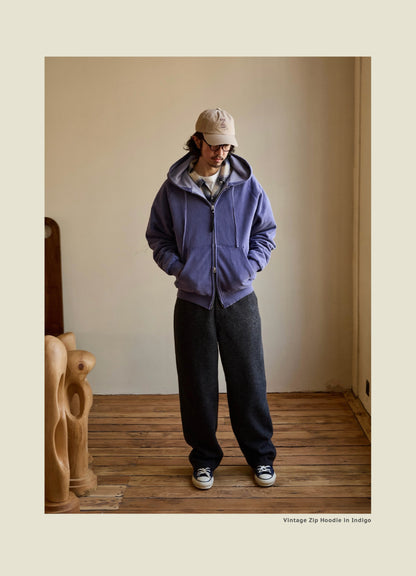 SS26 USAGE VTG Zip Hoodie - Yamalin Heavy Antique Woven Sweatshirt Washable Double Hoodie