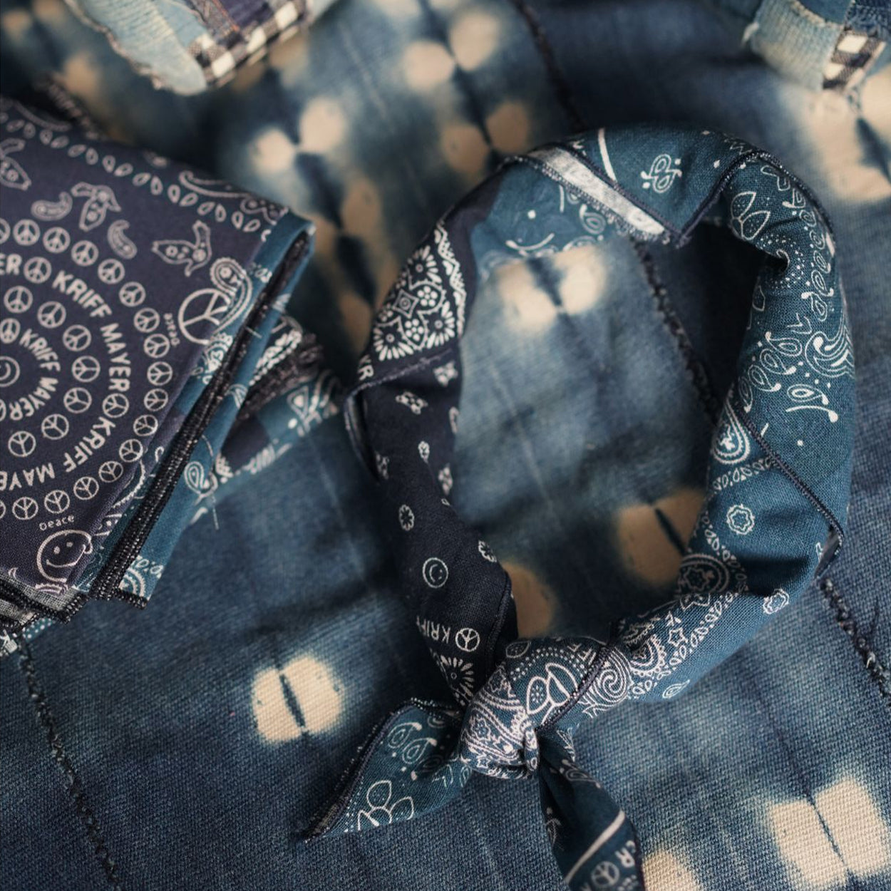Indigo Paisley Patchwork Bandana – Vintage Cotton Square Scarf