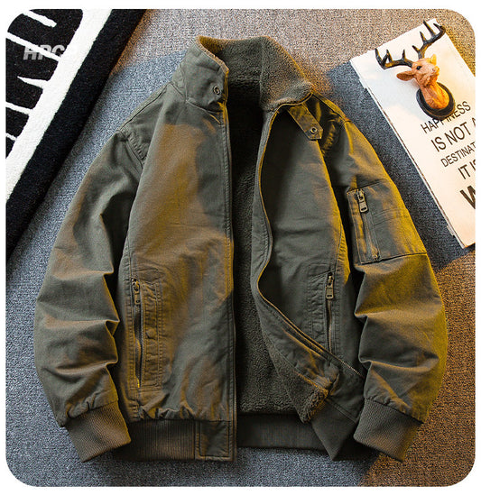 Lambswool Stand Collar Workwear Bomber Jacket – Fleece Lined Unisex Winter – Japanese vintage | yamalin clothes | Yamalinclothes