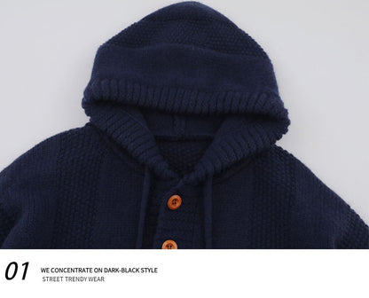 Japanese Hooded Knit Pullover – Unisex Oversized Thick Blue Coffee
