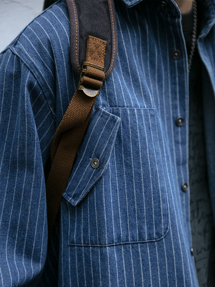 Striped Denim Shirt – Asymmetric Chest Pockets | Yamalinclothes