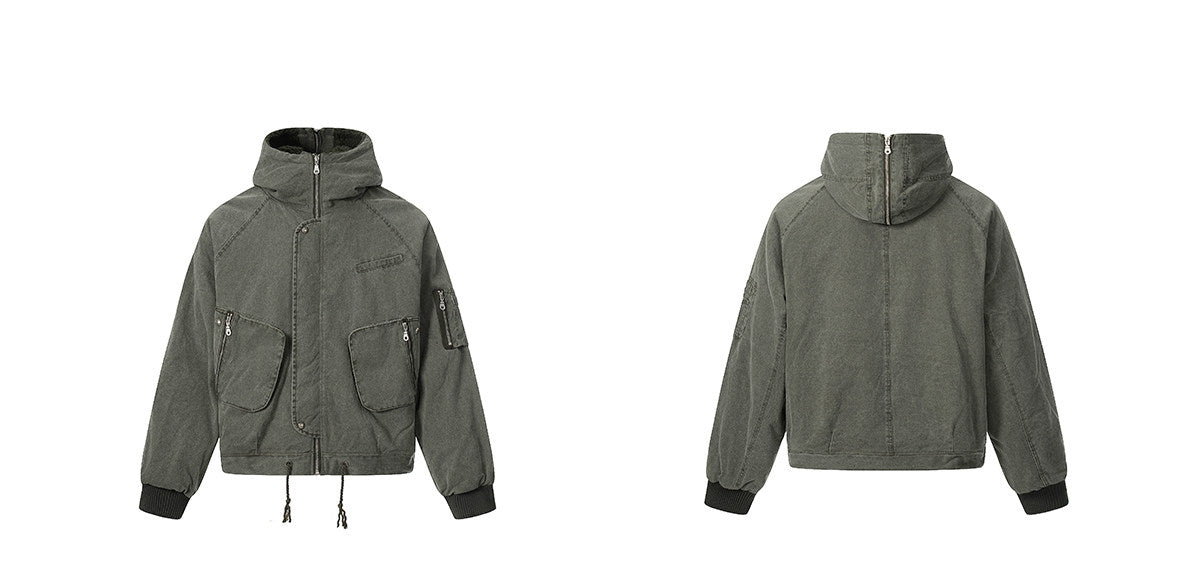 Polar Fleece Hooded Denim Cargo Jacket – Thickened Oversized Unisex