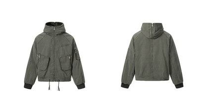 Polar Fleece Hooded Denim Cargo Jacket – Thickened Oversized Unisex
