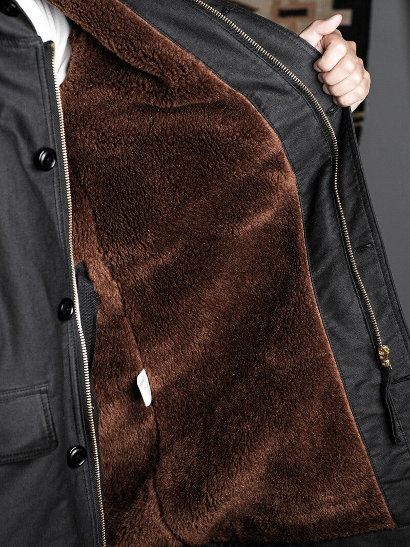 Heavy Wool Hooded Deck Parka – Long Padded Military-Style Jacket