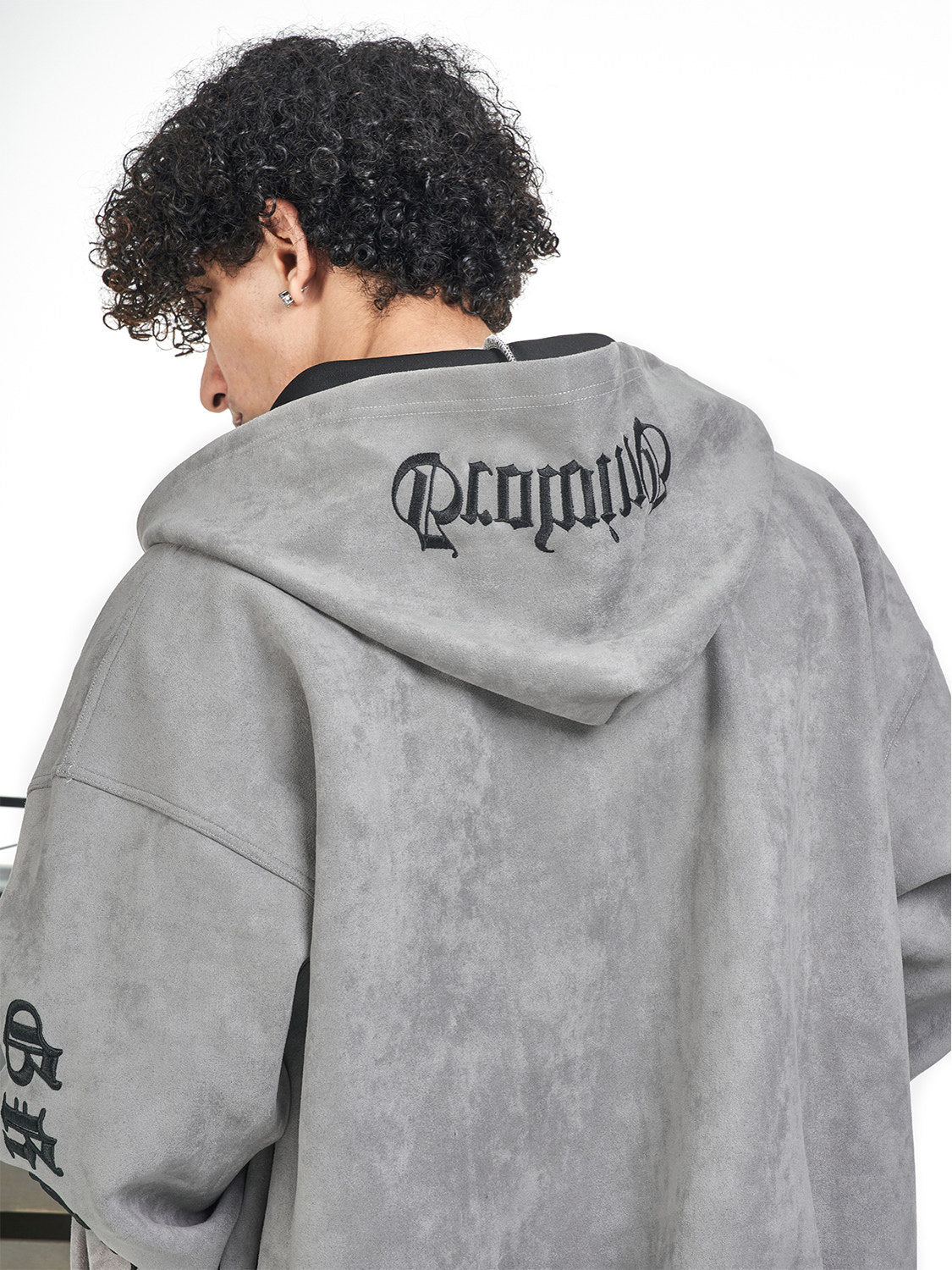 Suede Embroidered Hooded Zip Sweatshirt – Loose Vintage Unisex Jacket