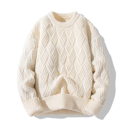 Chunky Twist Knit Sweater – Fleece-Lined Thickened Pullover Unisex Winter Knitwear – Japanese vintage | yamalin clothes | Yamalinclothes