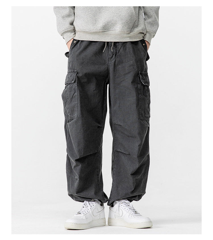 Heavyweight Washed Cargo Pants – Loose Straight Leg Men's Workwear Trousers