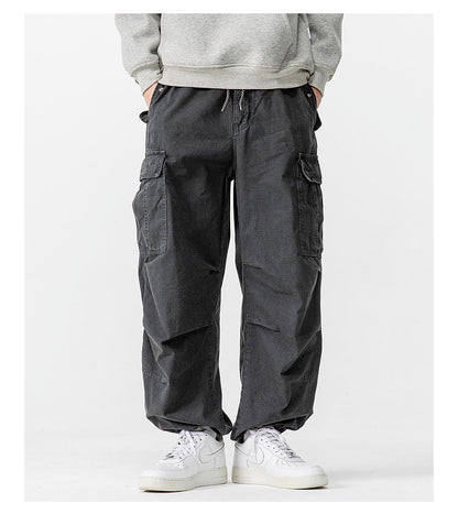 Heavyweight Washed Cargo Pants – Loose Straight Leg Men's Workwear Trousers