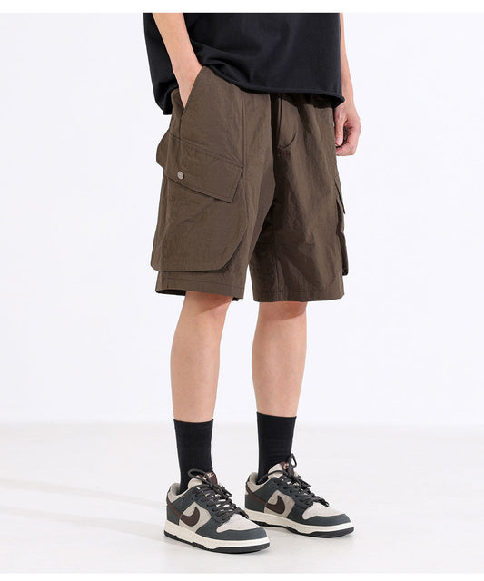 Quick Dry Cargo Shorts – 135g Nylon Wide Leg Loose Summer Mid-Length Pants for Men | Japanese vintage | yamalin clothes | Yamalinclothes