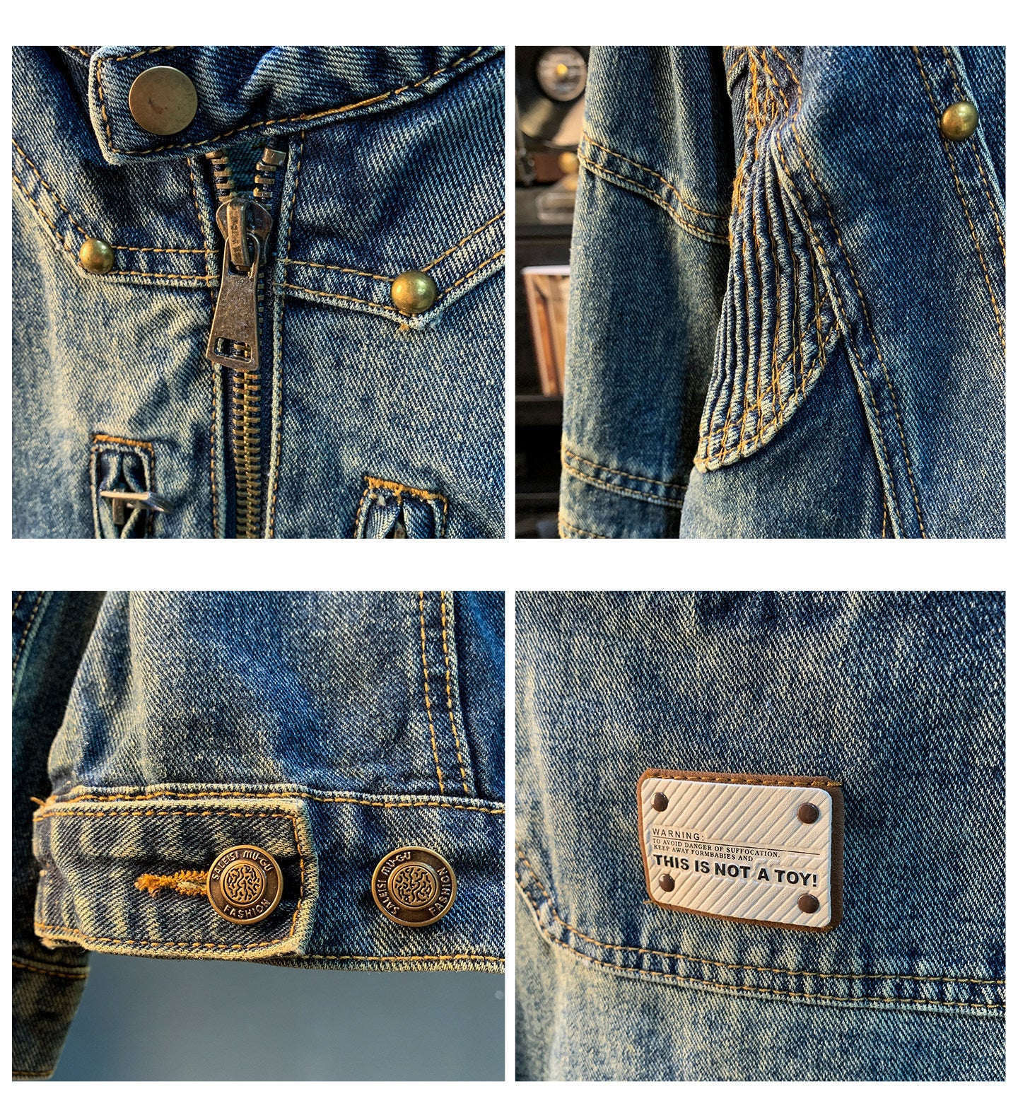 American Utility Stand-Collar Zipper Denim Jacket – Vintage Oversized Men’s Trucker Coat