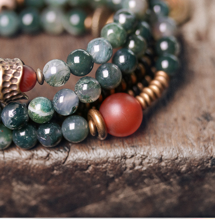 Agate & Brass Multi-Layer Beaded Bracelet – Retro Ethnic Unisex Jewelry