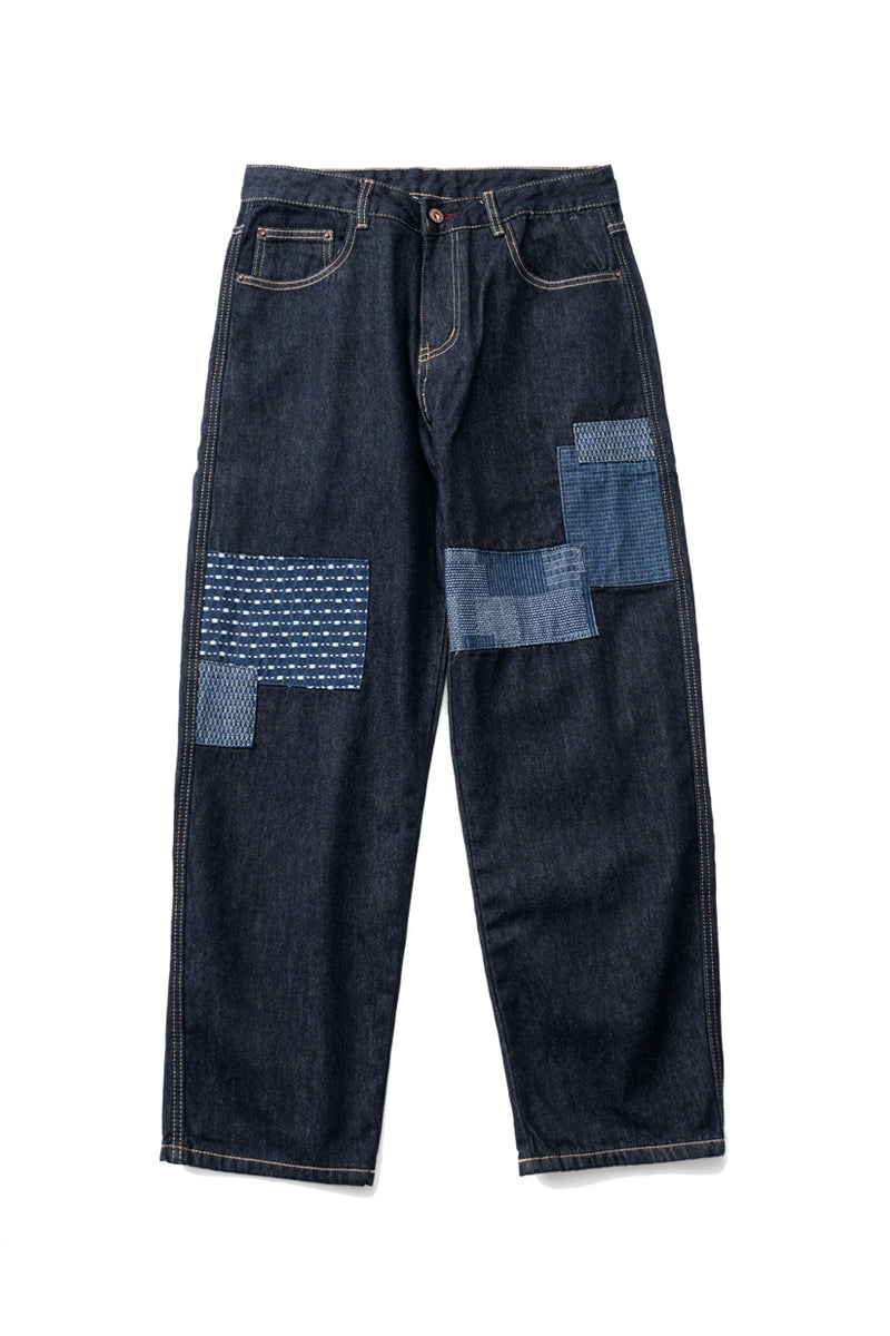 Patchwork Jeans – Contrast Stitch Straight Leg | Yamalinclothes