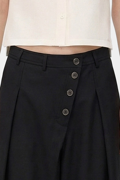 Wide-Leg Trousers – Diagonal Buttons & Deep Pleats