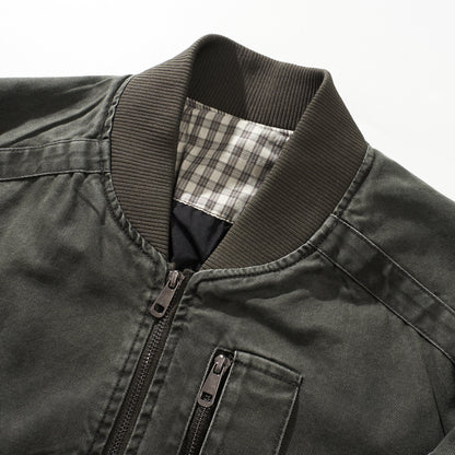 Retro Heavy Cotton Cargo Baseball Jacket – Men's Loose American Workwear
