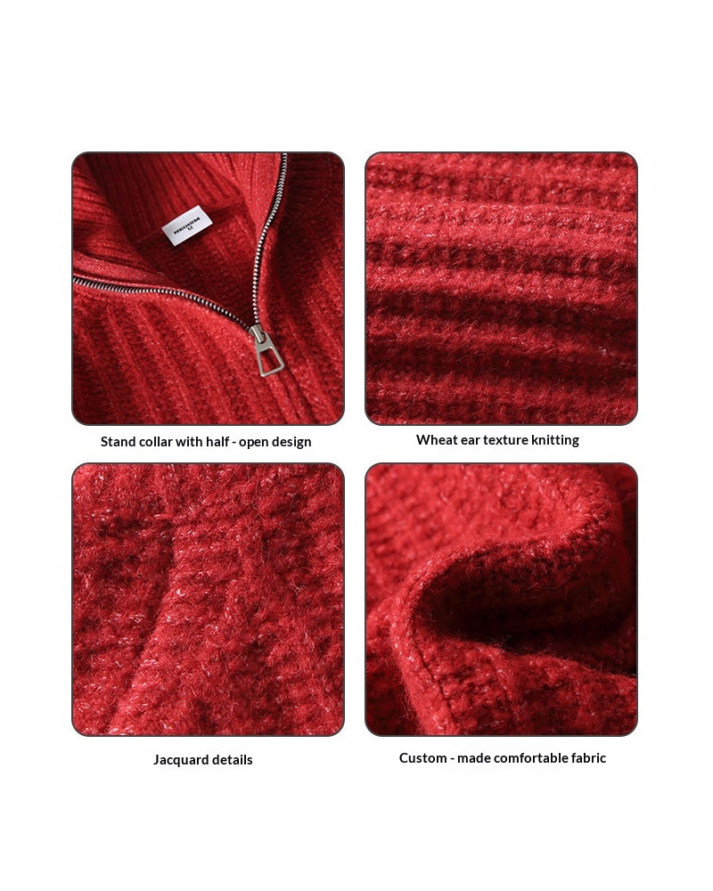 Half-Zip Stand Collar Knit Pullover – Loose Lazy Men – Japanese vintage | yamalin clothes | Yamalinclothes