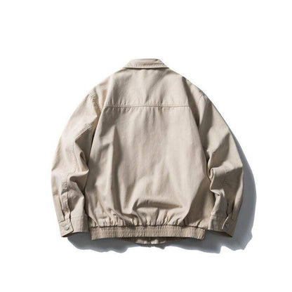 Washed Cotton Lapel Cargo Jacket – Retro Loose Unisex Casual Streetwear
