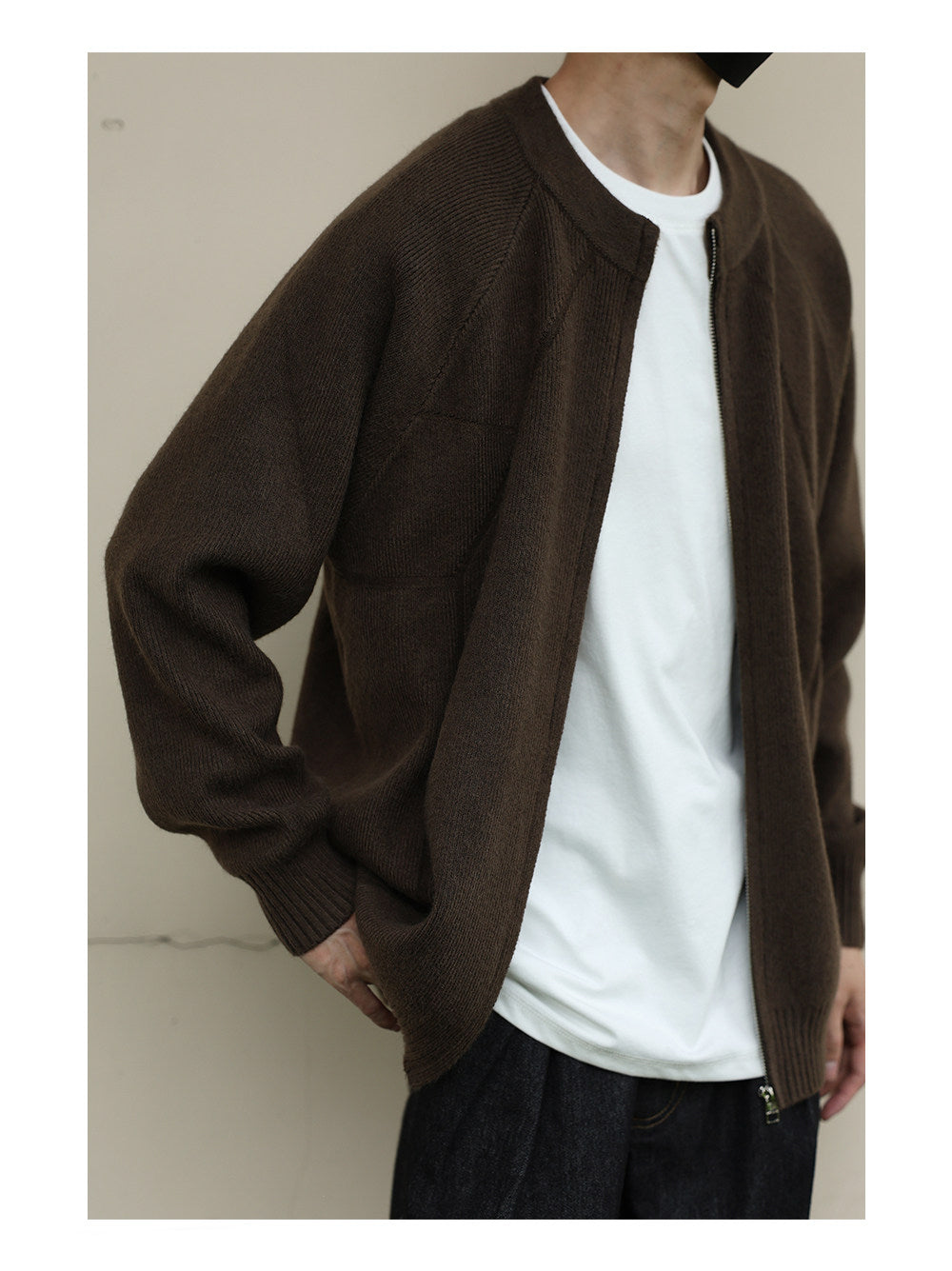 Japanese Zip Stand Collar Knit Cardigan – Loose Men – Japanese vintage | yamalin clothes | Yamalinclothes