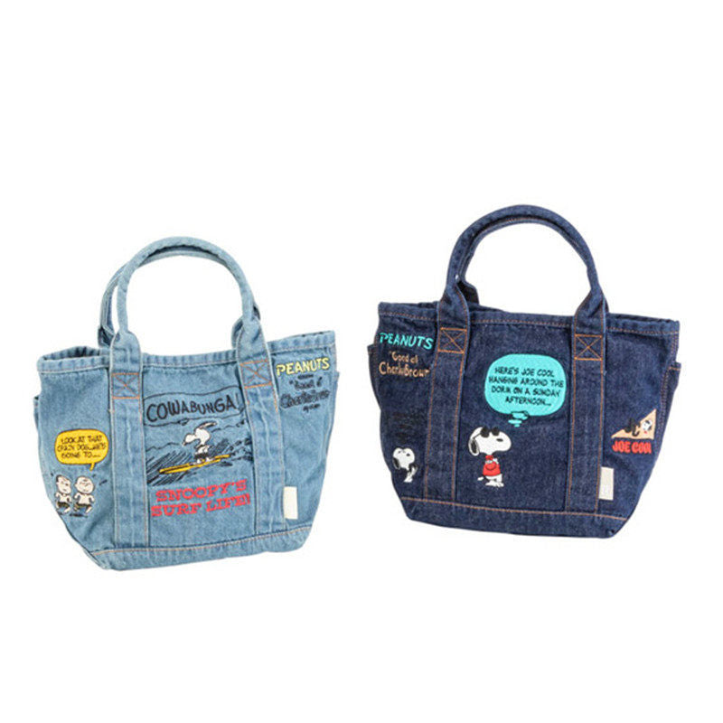 Denim Canvas Embroidery Tote Bag – Cute Cartoon Portable Handbag