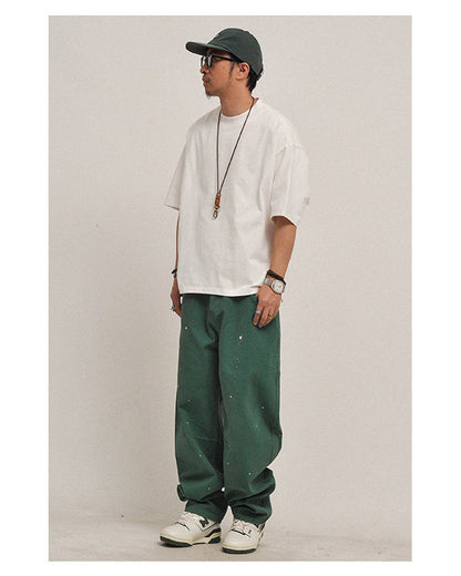 380G Heavyweight Cotton Crewneck Short Sleeve T-Shirt – Loose Solid Color Summer Tee for Men – Japanese vintage | yamalin clothes | Yamalinclothes