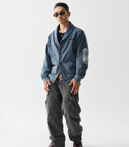 American Vintage Washed Distressed Zip-Up Cardigan – Contrast Collar Oversized Sweatshirt