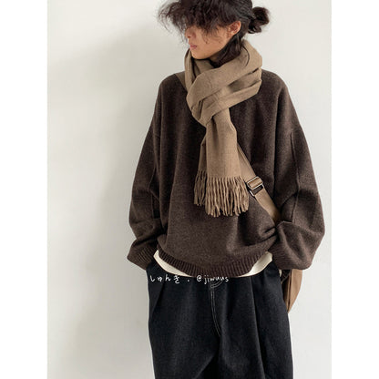 Japanese Vintage Knit Sweater – Unisex Collegiate Maillard